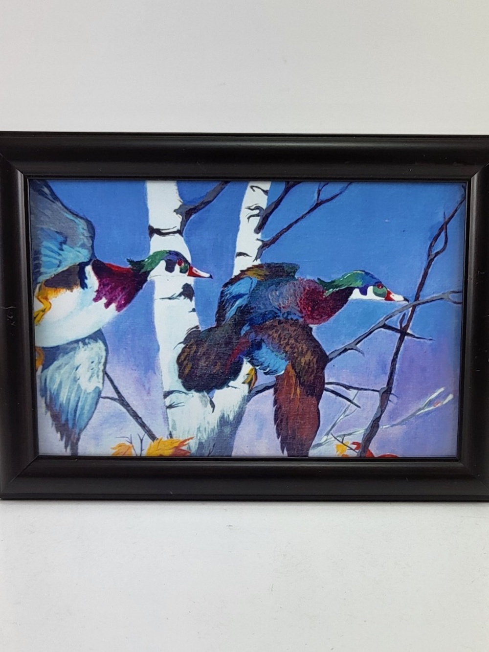 "Autumn Crossing" Wood Ducks in Flight Art Print - 4x6 Dark Mahogany Frame